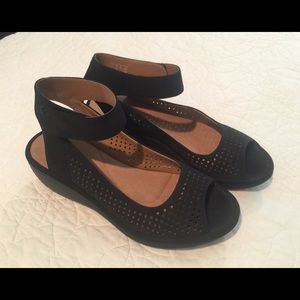 Clark’s ankle strap wedges